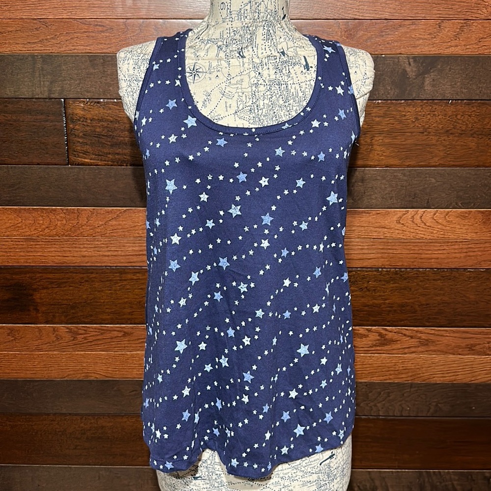 No Brand Tag Scoop Neck Navy Blue Star Pattern Tank Top